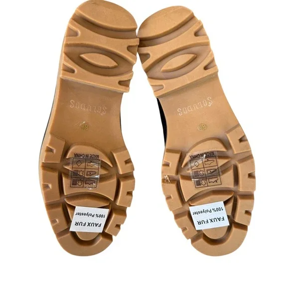 Soludos Womens Black Suede Faux Fur Lug Sole Hiker Boots 8.5 US 39 EU - Picture 9 of 11